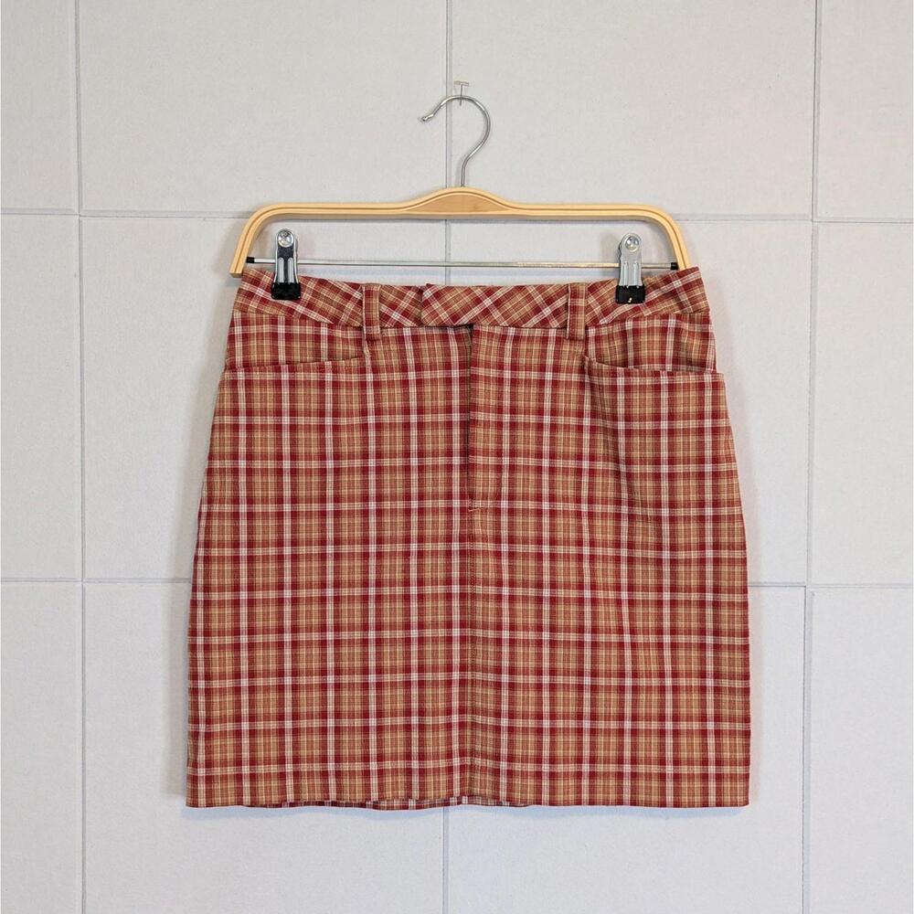 Vintage 90s GAP stretch cotton blend plaid mini skirt - Picture 2 of 7